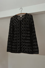 1970's BLACK COTTON CROCHET MANDARIN CARDIGAN | SIZE M