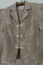 1990's EMBROIDERED LINEN FROG CLOSURE PEPLUM JACKET | SIZE XS/S