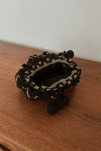 1950's BLACK + GOLD CROCHET DRAWSTRING BUCKET BAG