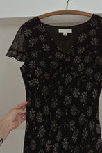 1990's PURE SILK BLACK FLORAL ORGAZA OVERLAY DRESS | SIZE M