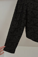 1980's BLACK LINEN EYELET EMBROIDERED PUFF SHOULDER JACKET | SIZE M