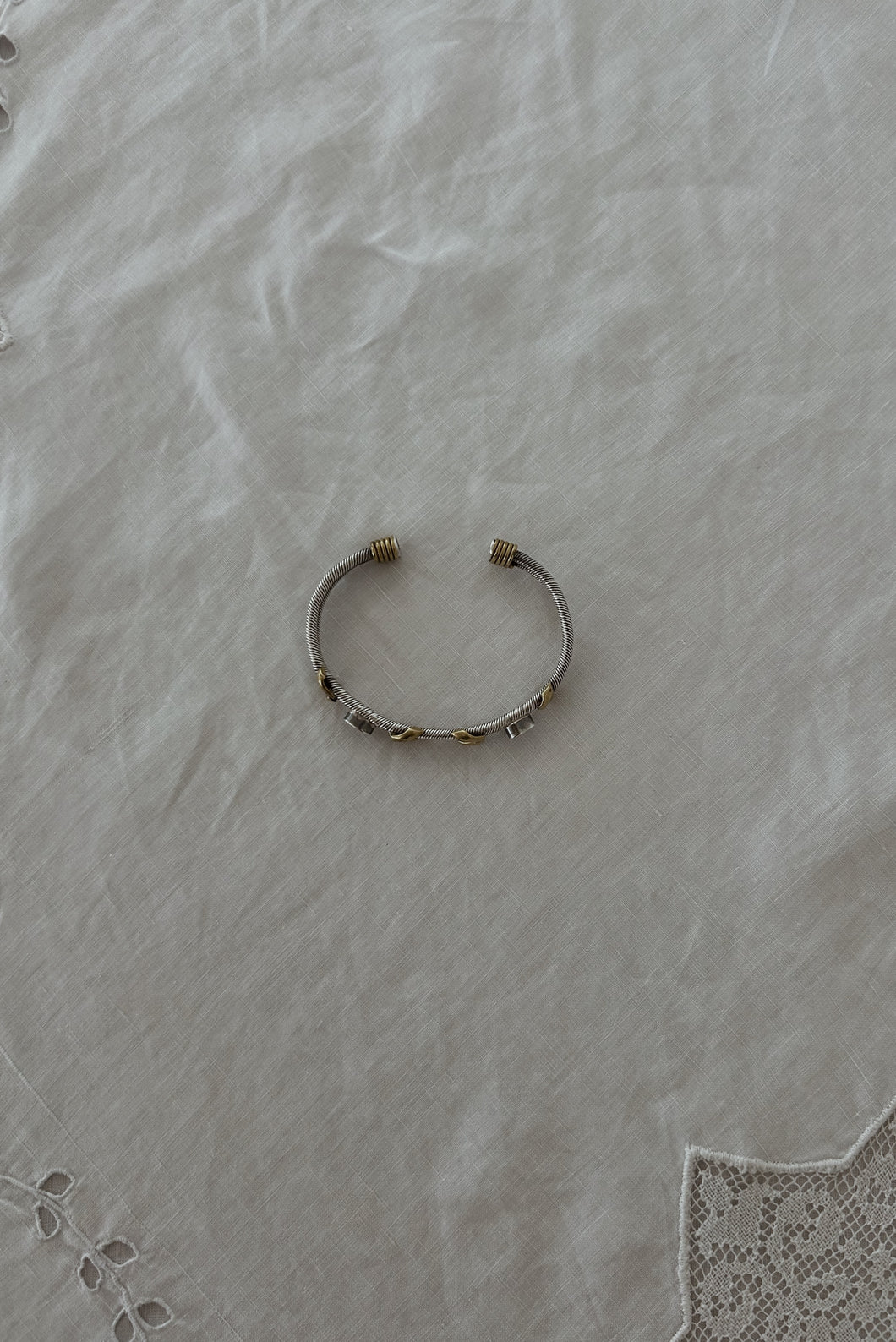 1980's STERLING SILVER, ONYX + GOLD VERMEIL CUFF BRACELET
