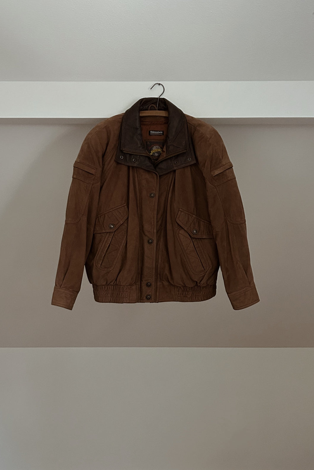 1980's CHOCOLATE HEIRLOOM SUEDE LEATHER BOMBER JACKET | SIZE L | REMOVABLE LINER