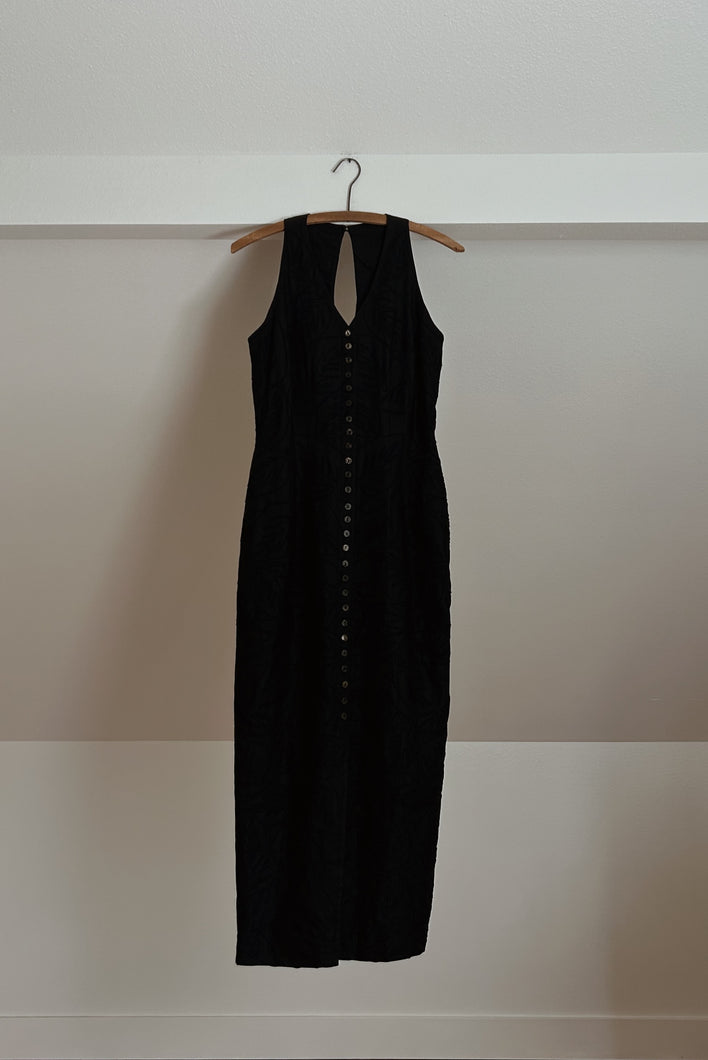 1990's PURE LINEN EMBROIDERED MINIMAL MIDI DRESS | SIZE S