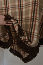 1970's PLAID FLEECE FRINGE PONCHO | ONE SIZE