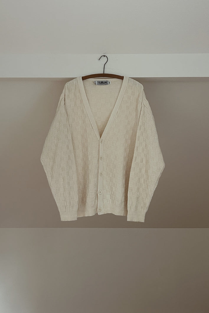 1990's COTTON CHECKER KNIT SLUB CARDIGAN