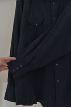 1980's WRANGLER NAVY SATIN STRIPE WESTERN SHIRT | SIZE XL