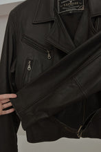 1990's EXPRESS BUTTERY BLACK LEATHER BELTED BIKER JACKET | SIZE S/M