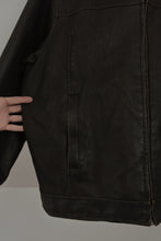 1990's DARK CHOCOLATE FAUX LEATHER HEIRLOOM BIKER JACKET | SIZE L/XL