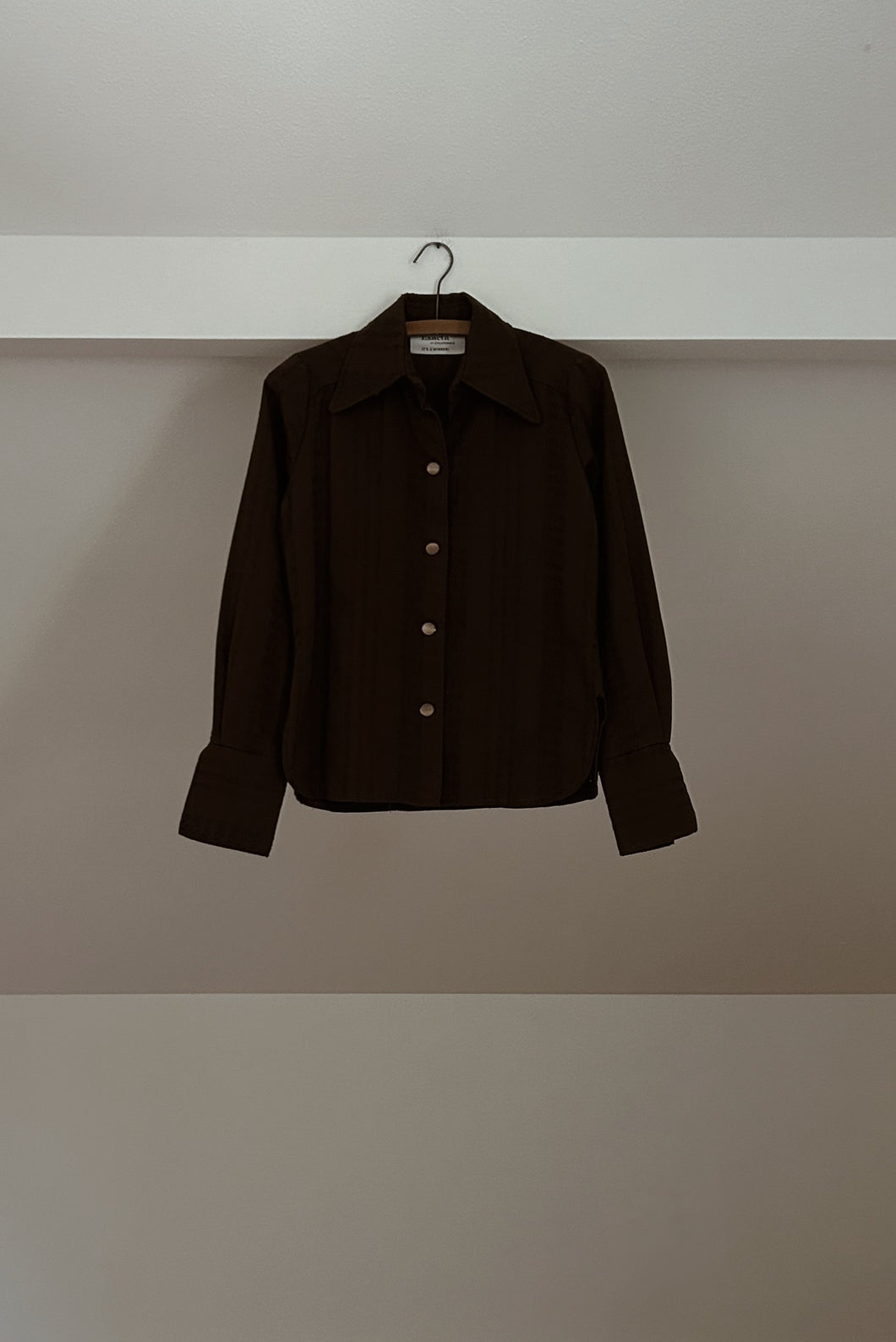1960's EMBROIDERED CHOCOLATE BUTTON BLOUSE | SIZE S