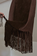 1990's CHOCOLATE SUEDE FRINGE SKIRT | SIZE S/M