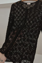 1970's BLACK COTTON CROCHET MANDARIN CARDIGAN | SIZE M