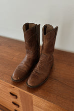 1980's JUSTIN CHOCOLATE LEATHER COWBOY BOOTS | SIZE 9