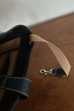 1990's DOONEY & BOURKE NAVY LEATHER BAMBOO HANDLE BAG | 9" x 9.5" x 2.5"