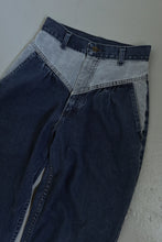 1980's PINCH WAIST PLEATED TWO TONE DENIM | SIZE 25