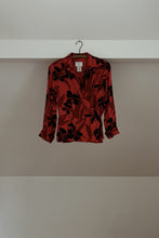 Y2K PURE SILK RED FLORAL WRAP BLOUSE | SIZE M/L