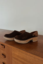 1970's CHOCOLATE SUEDE + WOOD CLOGS | SIZE 7.5