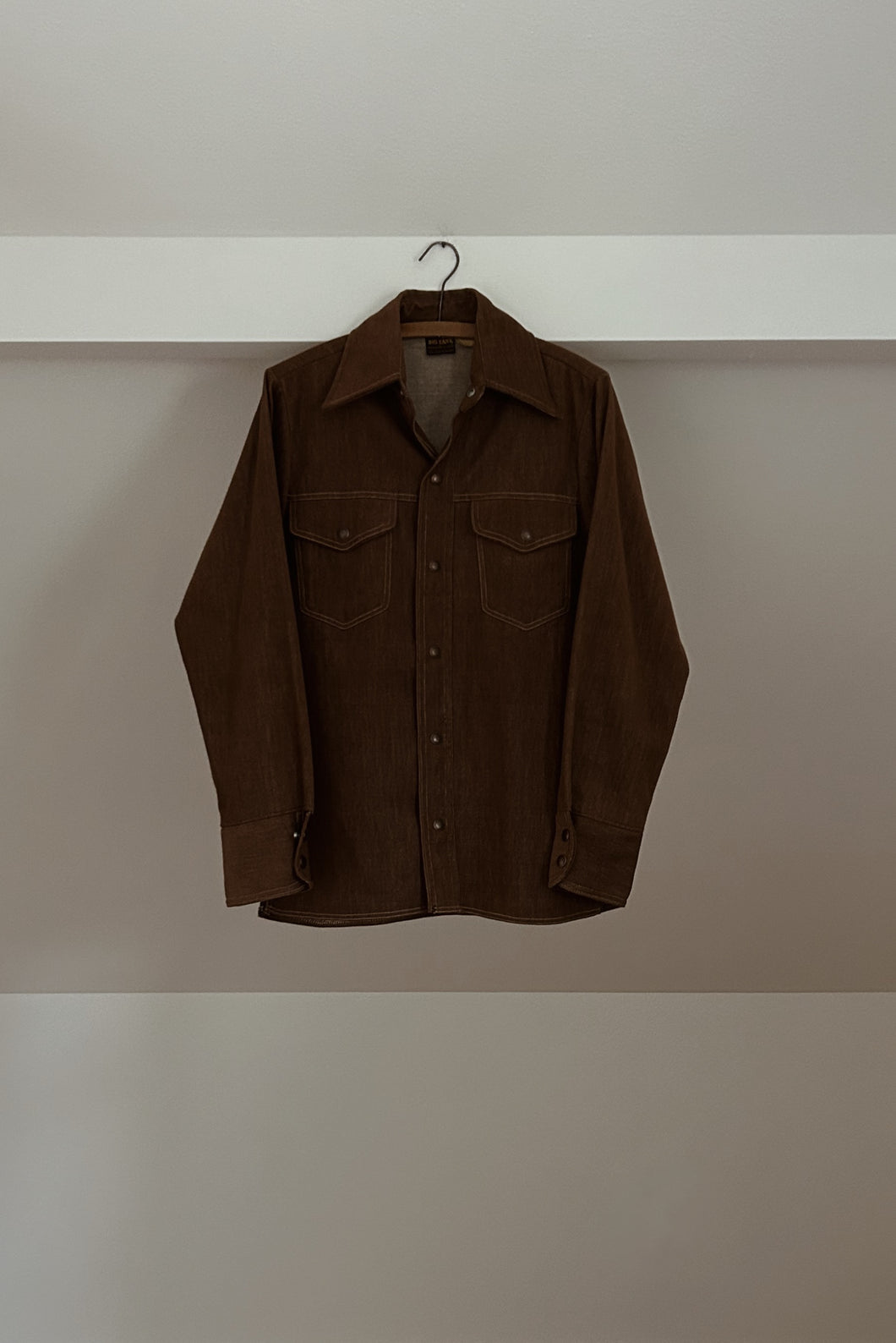 1970's BIG YANK CHOCOLATE TWILL WESTERN SHIRT | SIZE S/M
