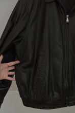 1990's CLASSIC BLACK LEATHER OVERSIZED BOMBER JACKET | SIZE L/XL