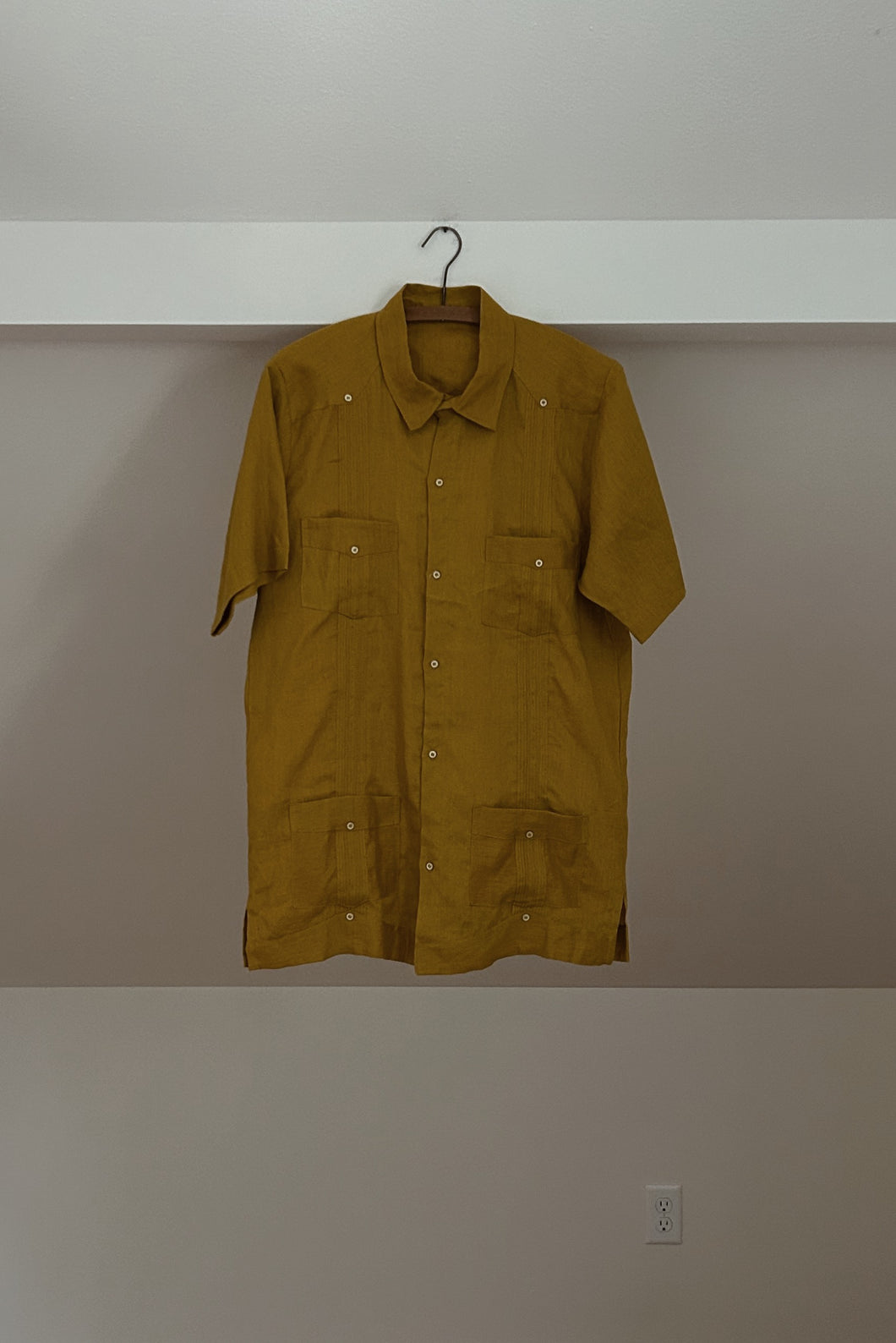 1970's MUSTARD LINEN CUBAN TOP | SIZE M/L