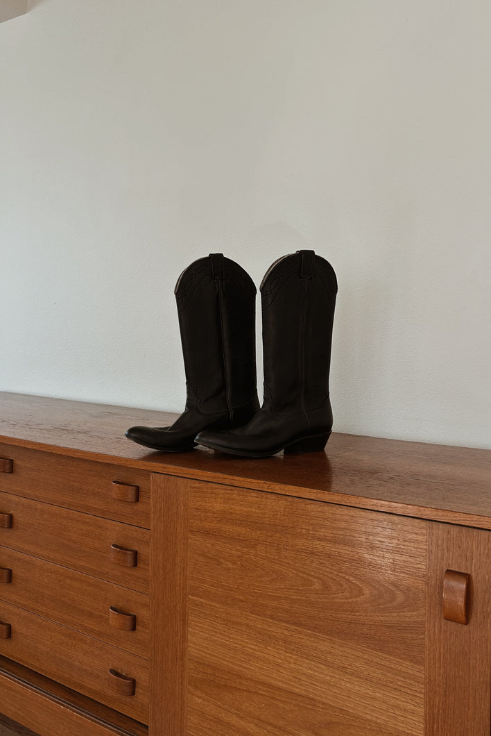 VINTAGE NOCONA BUTTERY BLACK LEATHER COWBOY BOOTS | SIZE 9