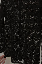 1970's BLACK COTTON CROCHET MANDARIN CARDIGAN | SIZE M