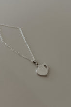 1980's STERLING ETCHED HEART + MELEE DIAMOND ON STERLING CHAIN
