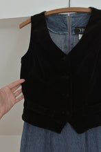 1990's BLACK VELVET WAISTCOAT DENIM 2FER DRESS | SIZE S