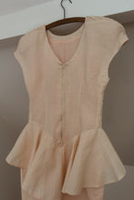 1980's BLUSH LINEN SMOCKED PEPLUM DRESS | SIZE S