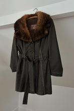 1960's CHOCOLATE LEATHER + FUR COLLAR WRAP JACKET COAT | SIZE S/M