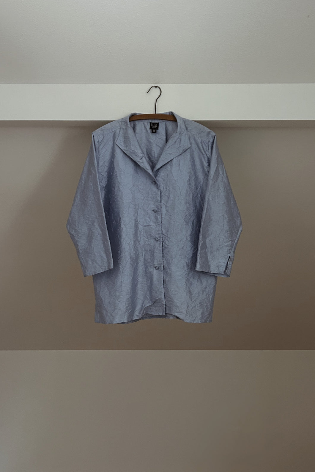 Y2K EILEEN PURE SILK CRINKLE MANDARIN BUTTON BLOUSE | SIZE M/L
