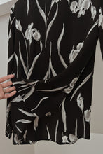 1990's / Y2K PURE SILK BLACK FLORAL BLOUSE | SIZE M