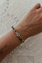 1980's STERLING SILVER, ONYX + GOLD VERMEIL CUFF BRACELET