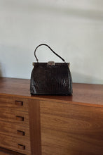 1960's MOD CHOCOLATE PATENT REPTILE BAG