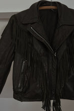 1980's BLACK FRINGE LEATHER CROPPED BIKER JACKET | SIZE M