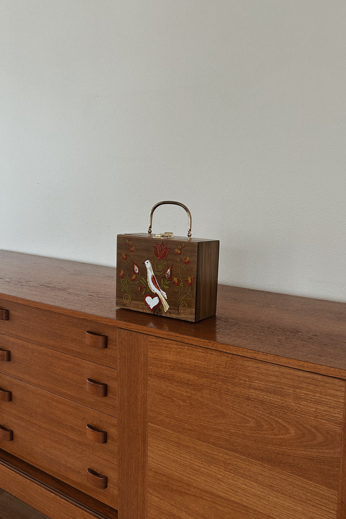 1970's HAND PAINTED WOODEN BOX BAG