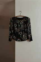 1990's BLACK + JEWEL TONE BEADED SILK BLOUSE