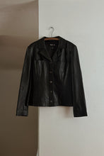 Y2K BLACK LEATHER SHIRT JACKET | SIZE L