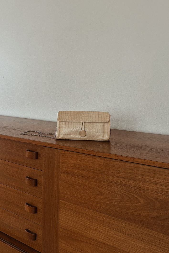 1990's TANNER ITALIAN EMBOSSED LEATHER BAG | CHAIN STRAP