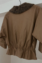 1950's SAMUEL ROBERT CAMEL LEATHER + TWEED PEPLUM JACKET | SIZE S/M