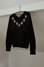 1980's BLACK SUEDE FRINGE COLLAR KNIT JUMPER | SIZE M