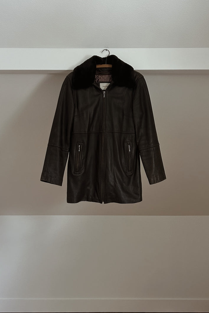 1990's CHOCOLATE BUTTERY SOFT LEATHER JACKET | REMOVABLE FAUX SHEARLING COLLAR | SIZE S
