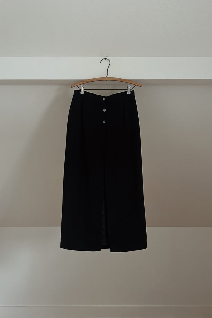 Y2K MINIMAL NAVY TENCEL VENTED  PENCIL SKIRT | SIZE S/M