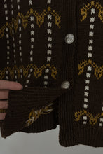 1960's HAND KNIT CHOCOLATE NORWEGIAN WOOL CARDIGAN | SIZE M