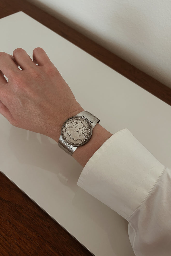 1900 RARE SILVER DOLLAR ON STAINLESS CUFF