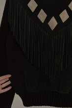 1980's BLACK SUEDE FRINGE COLLAR KNIT JUMPER | SIZE M