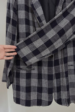 1990's NAVY WOVEN PLAID BLAZER | SIZE XL