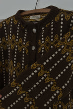 1960's HAND KNIT CHOCOLATE NORWEGIAN WOOL CARDIGAN | SIZE M