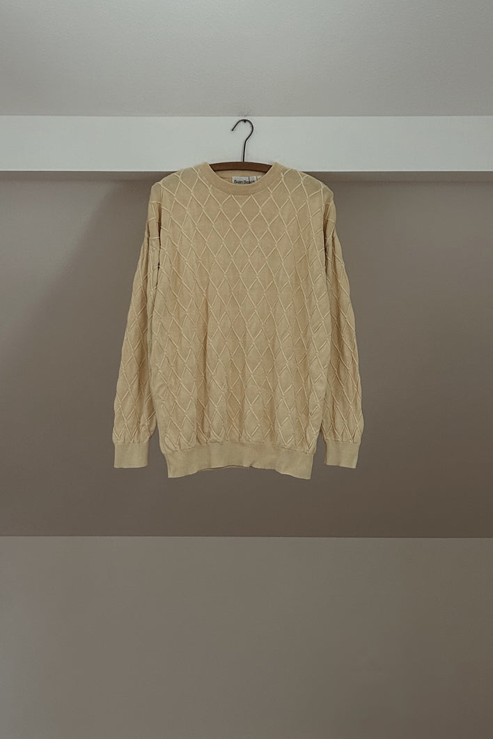 1990's PURE SILK BUTTER DIAMOND KNIT JUMPER | SIZE L
