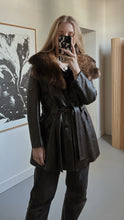 1960's CHOCOLATE LEATHER + FUR COLLAR WRAP JACKET COAT | SIZE S/M